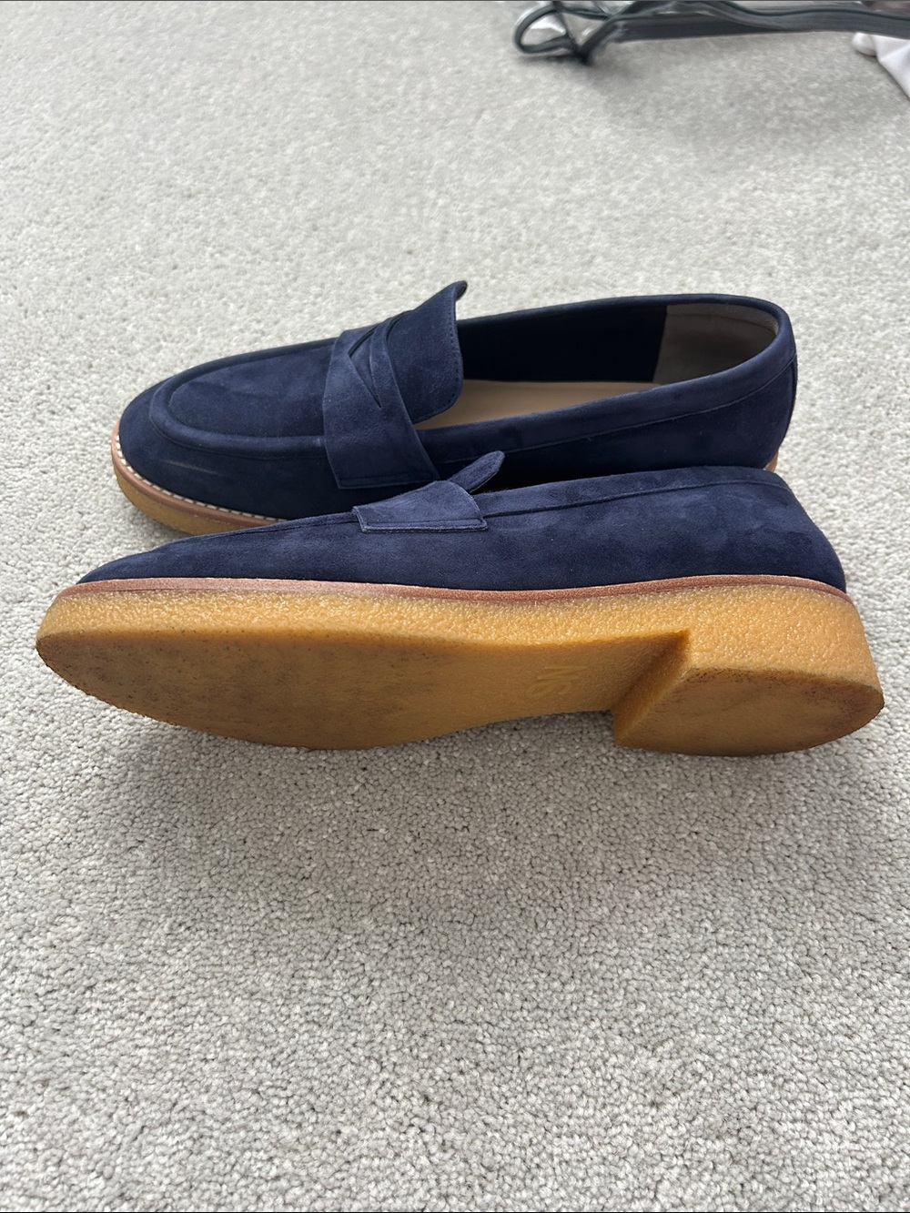 Stuart Weitzman Navy Suede Penny Loafers - Picture 3 of 5
